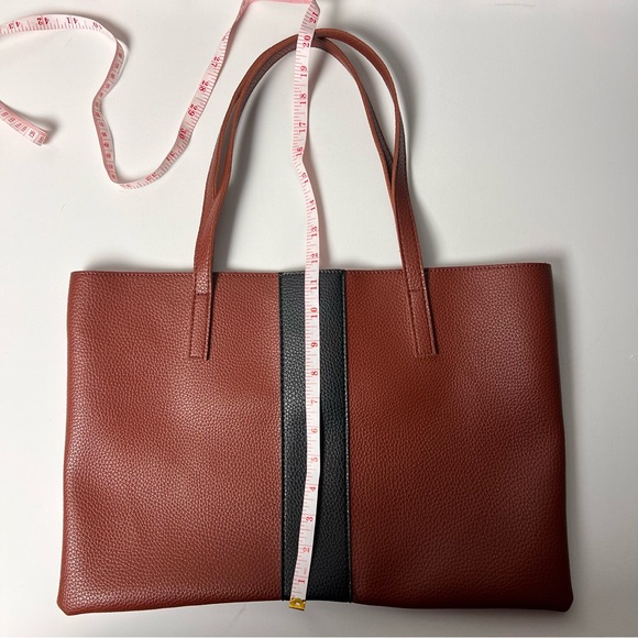 Vince Camuto Luck Tote Vegan Pebbled Leather Brown & Black Stripe NWOT - Picture 6 of 8